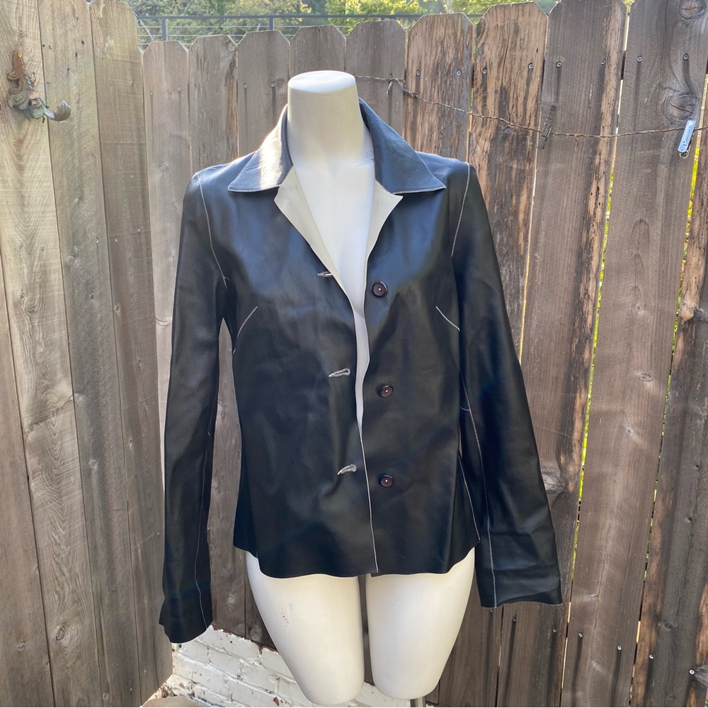 Vintage 90’s Black and beige reversible Leather Women's Jacket size small